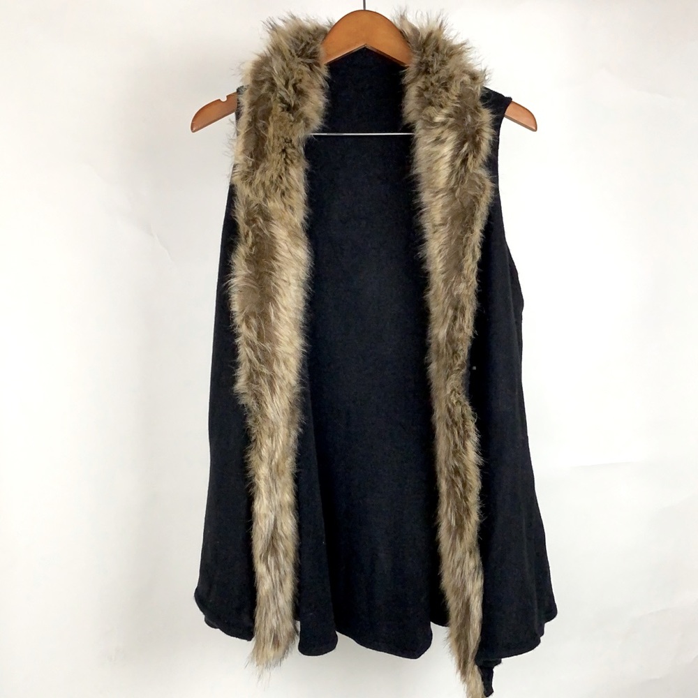 Sleeveless Draped Open Front Faux Fur Lined Vest